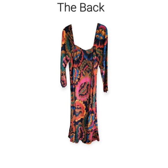 Farm Rio Floral Crepe Midi Dress Smocked Back Square Neck Viscose Size S - Picture 7 of 16